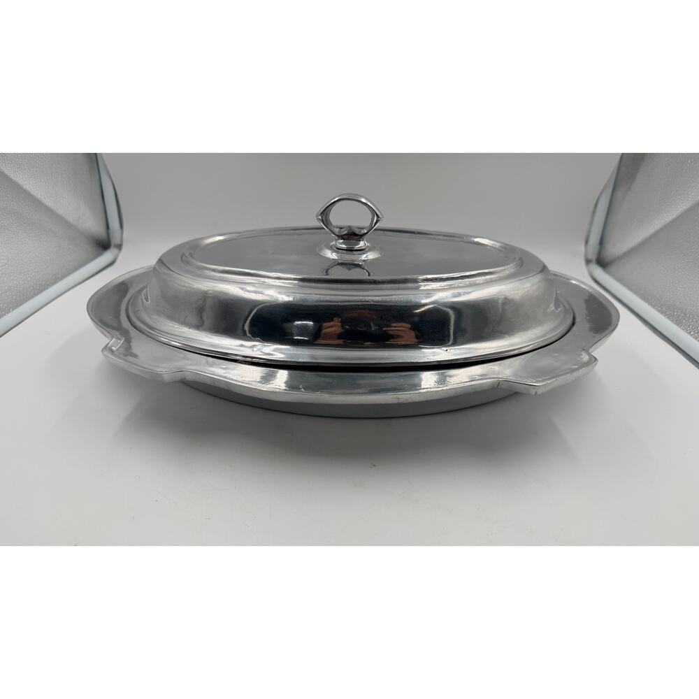 Vintage Mexican Pewter Bowl with Lid Casserole Dish